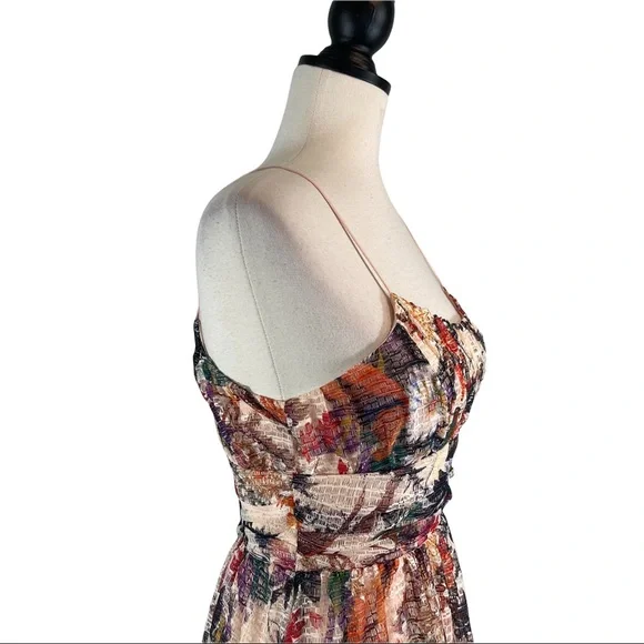 Anthropologie Maeve Mackenzie Spaghetti Strap Dress Floral Mesh Overlay, Size 0 - Picture 4 of 15